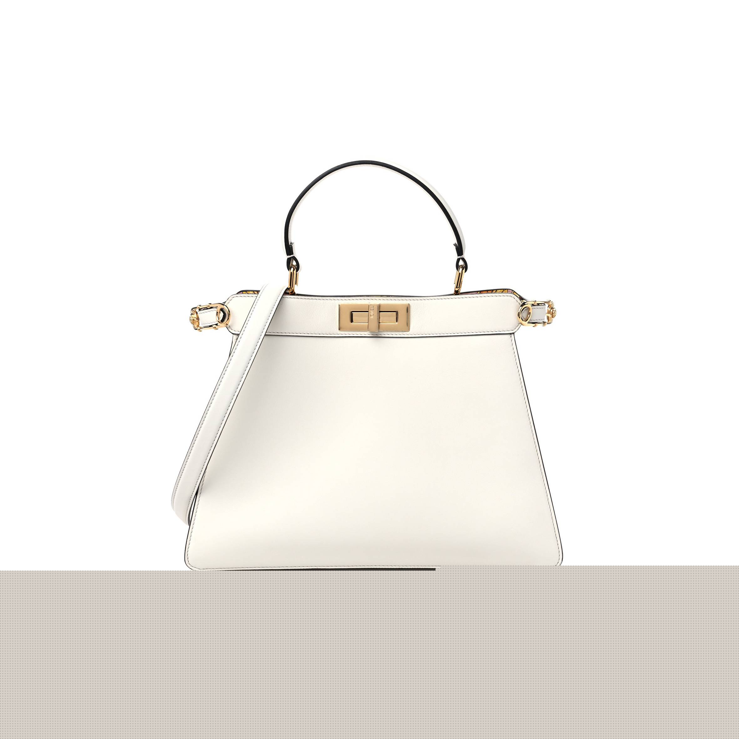 F**di x versace vitello seta nappa fendace ff baroque medium peekaboo i see u satchel white ice (27*20*10cm)