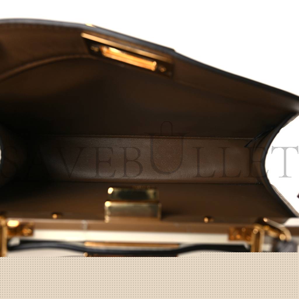 F**di vitello seta nappa plexiglass bi-color peekaboo i see u satchel white ice sand (20*15*9cm)