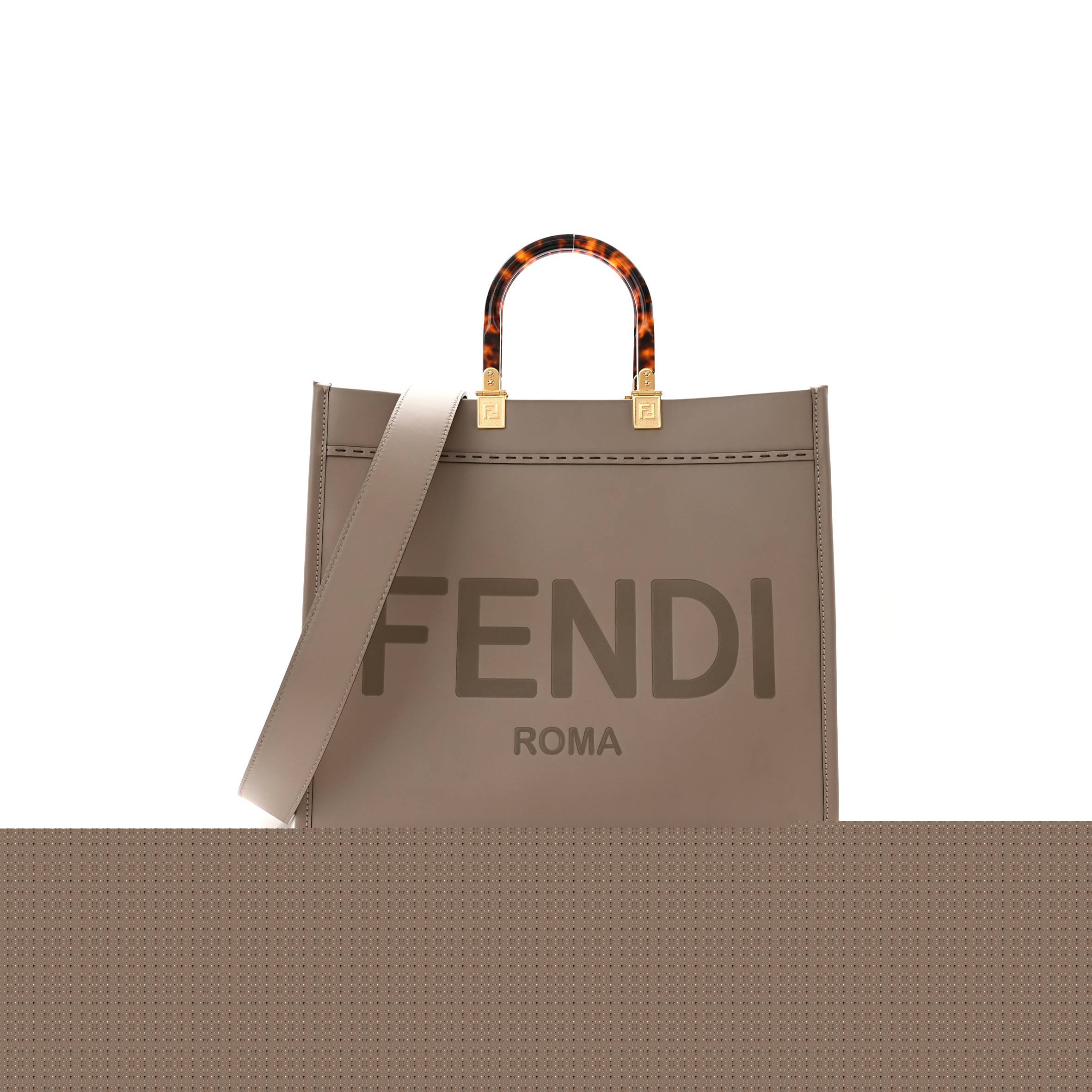 F**di vitello king plexiglass logo embossed medium F**di sunshine shopper tote tortora (36*30*16cm)