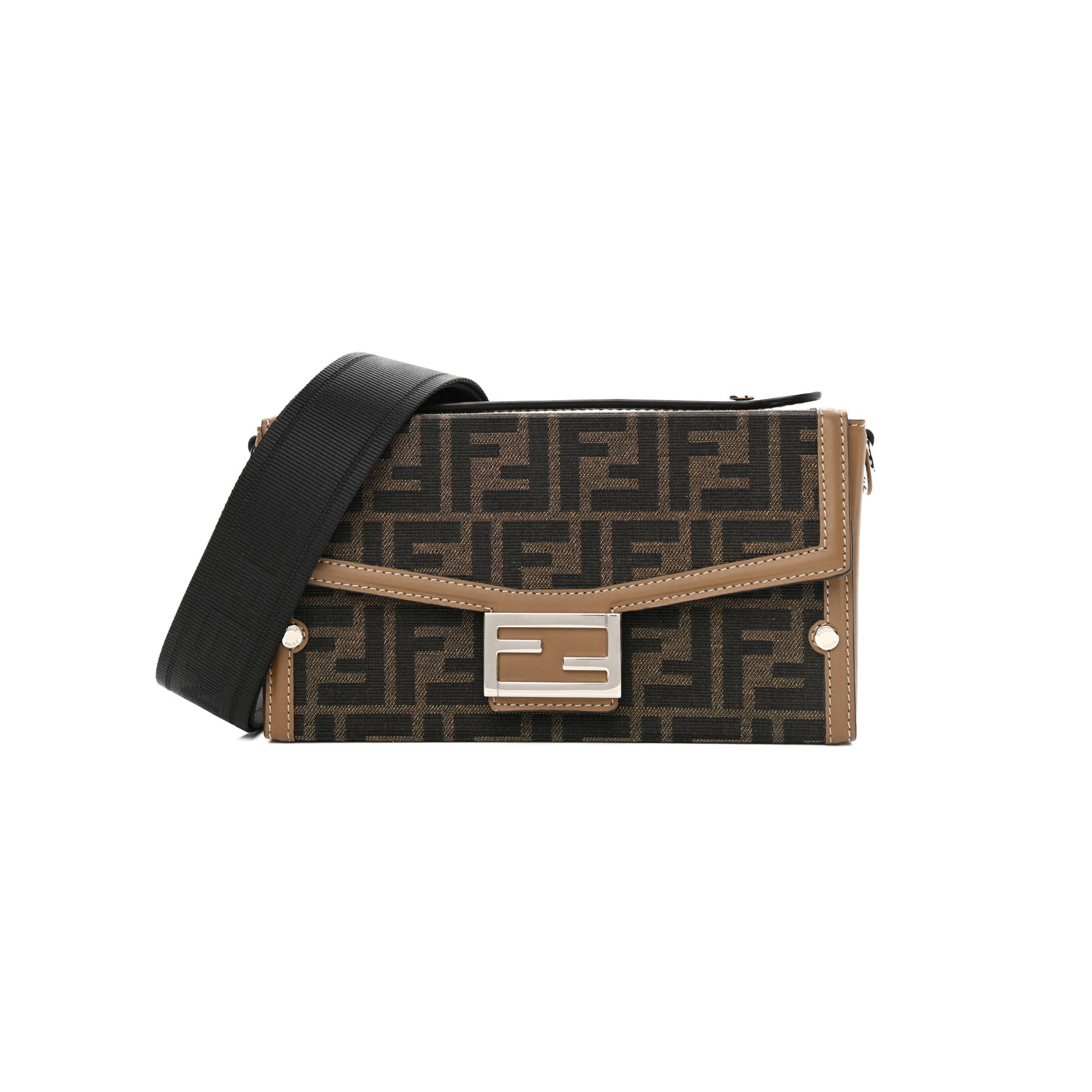 F**di recycled fabric jacquard vitello king ff 1974 baguette soft trunk tobacco moro sand (21*15*6cm)