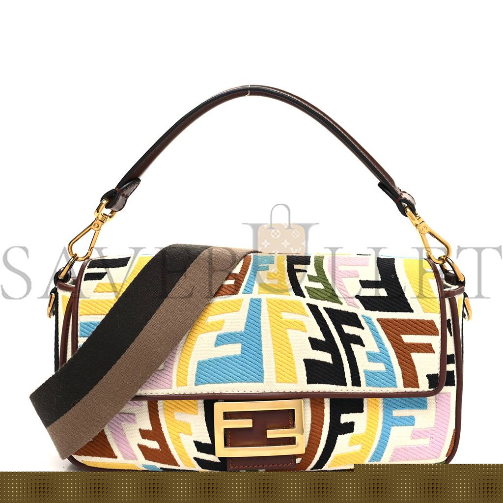 F**di x sara coleman canvas vitello king seta ff fish eye embroidered baguette grezzo multicolor ghianda (28*15*8cm)