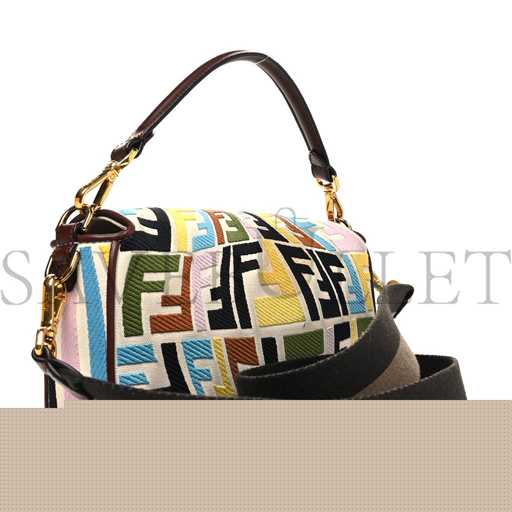 F**di x sara coleman canvas vitello king seta ff fish eye embroidered baguette grezzo multicolor ghianda (28*15*8cm)