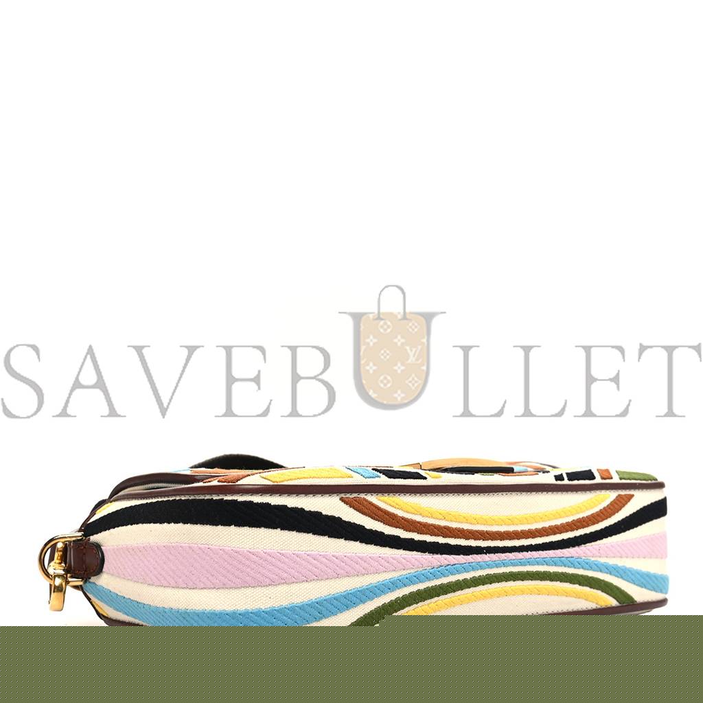 F**di x sara coleman canvas vitello king seta ff fish eye embroidered baguette grezzo multicolor ghianda (28*15*8cm)