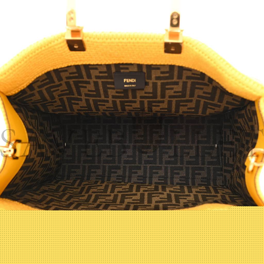 F**di crochet vitello king logo plexiglass medium F**di sunshine shopper tote mimosa panna (36*31*15cm)
