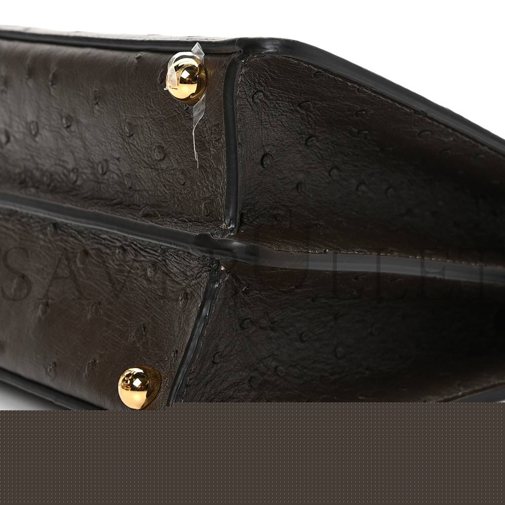 F**di ostrich shiny nappa small peekaboo i see u satchel dark brown (27*20*11cm)