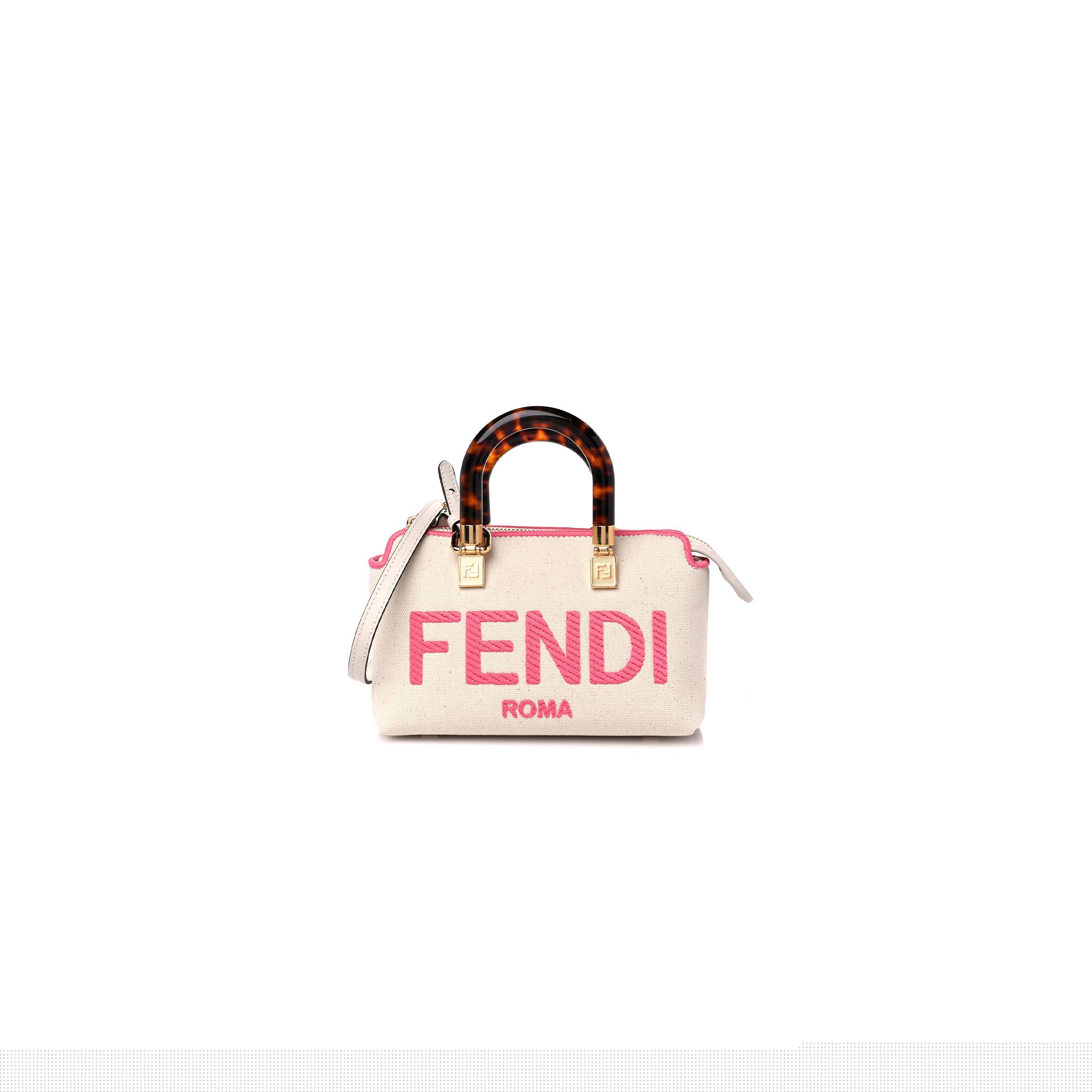F**di canvas plexiglass logo embroidered mini by the way top handle boston bag grezzo pink dalia (18*11*8cm)
