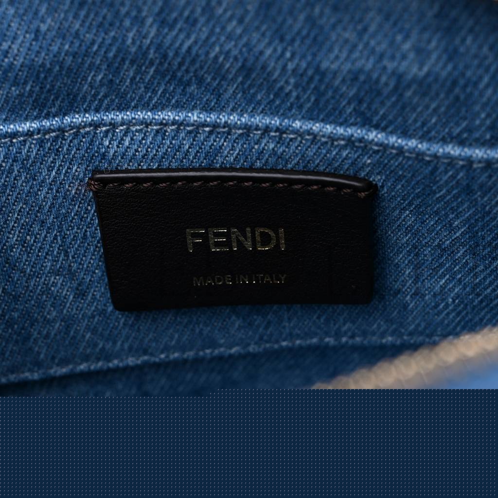 F**di denim vitello king plexiglass logo embroidered mini by the way top handle boston bag light blue (18*10*9cm)