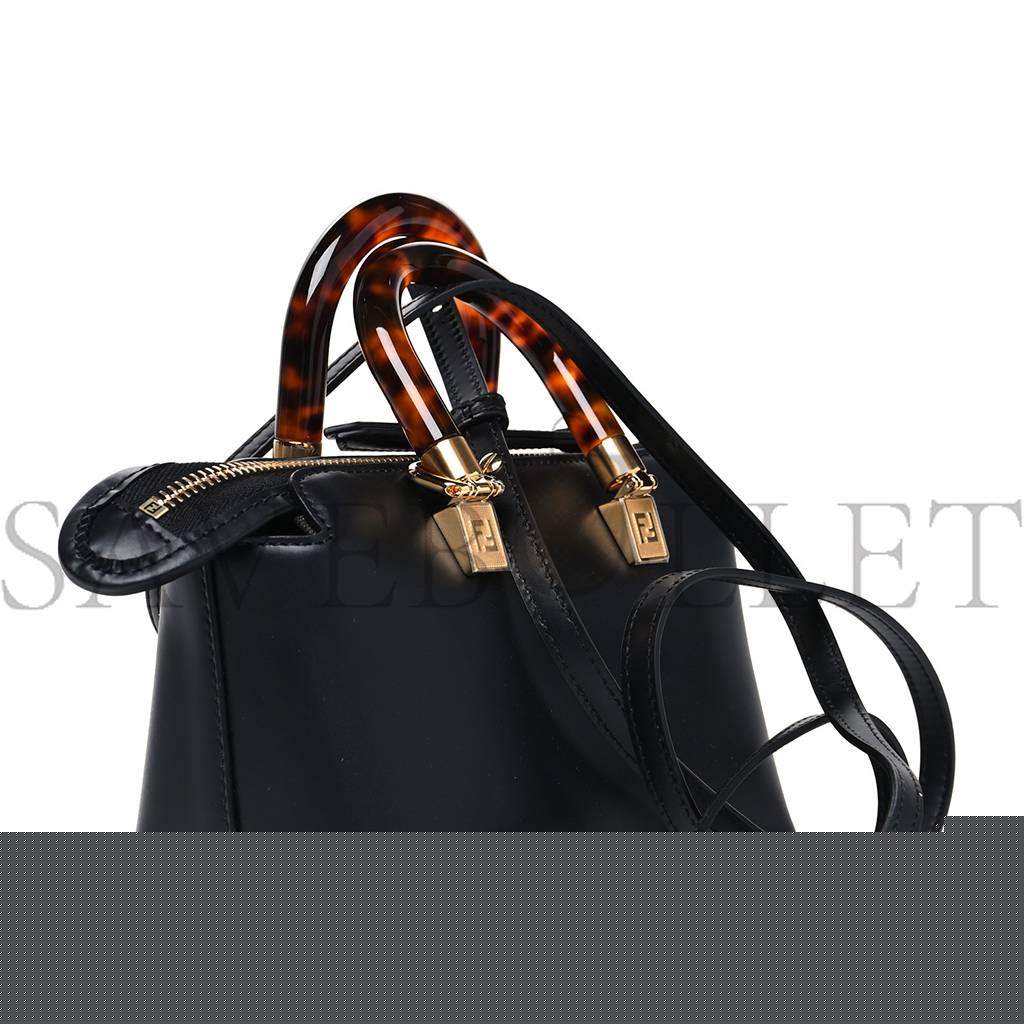 F**di vitello king plexiglass logo embossed mini by the way top handle boston bag black (18*10*9cm)