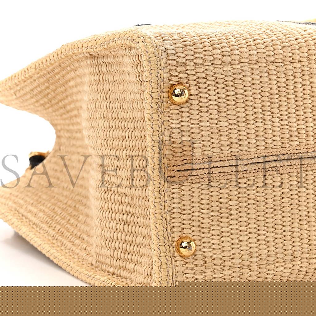 F**di straw vitello king plexiglass woven medium F**di sunshine shopper tote natural black (36*32*17cm)
