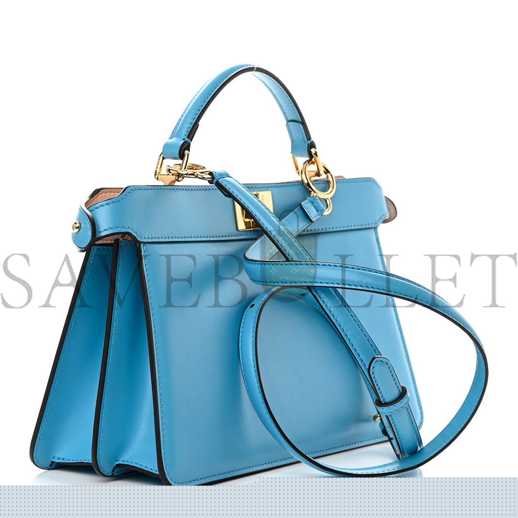 F**di vitello king luxor shiny nappa medium peekaboo i see u east west satchel cyber blue light rose (29*18*11cm)
