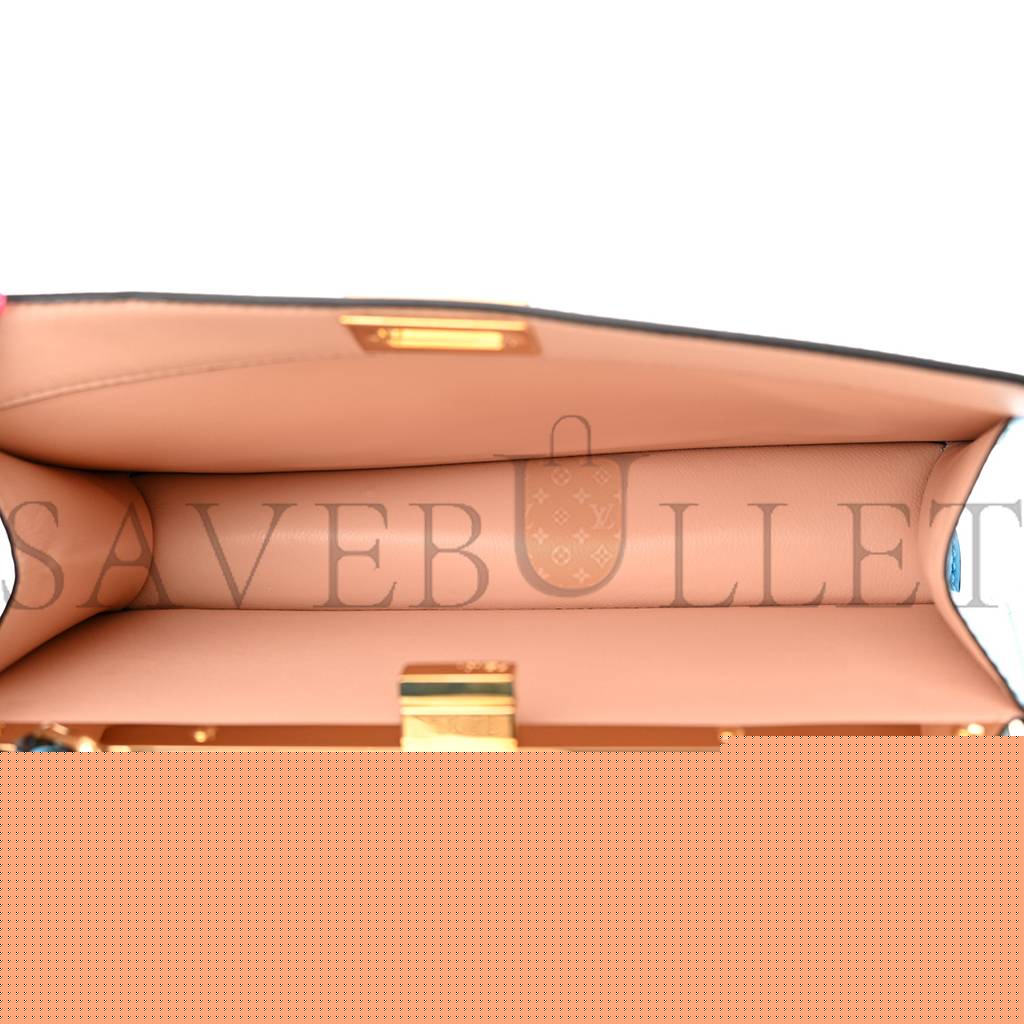F**di vitello king luxor shiny nappa medium peekaboo i see u east west satchel cyber blue light rose (29*18*11cm)