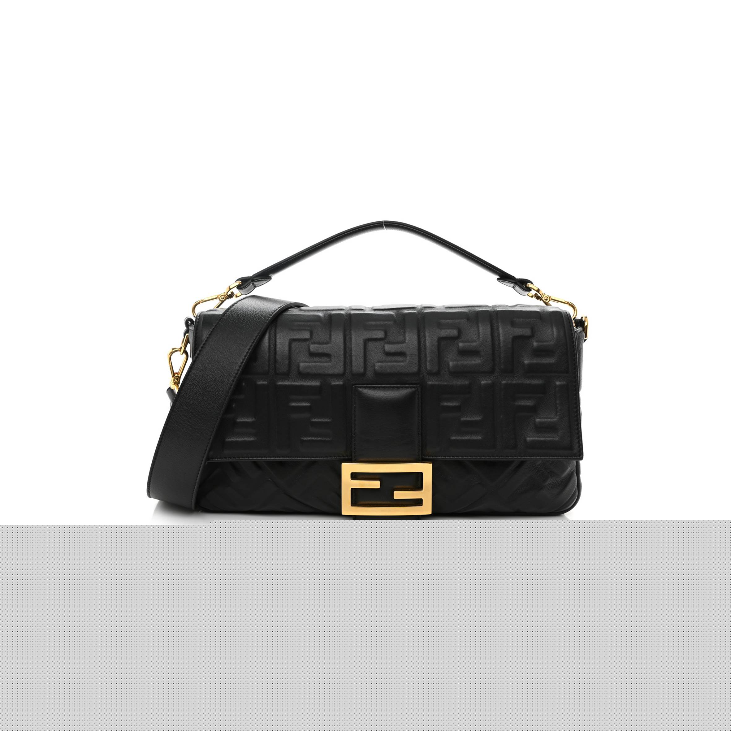 F**di nappa ff 1974 embossed large baguette black (31*20*6cm)