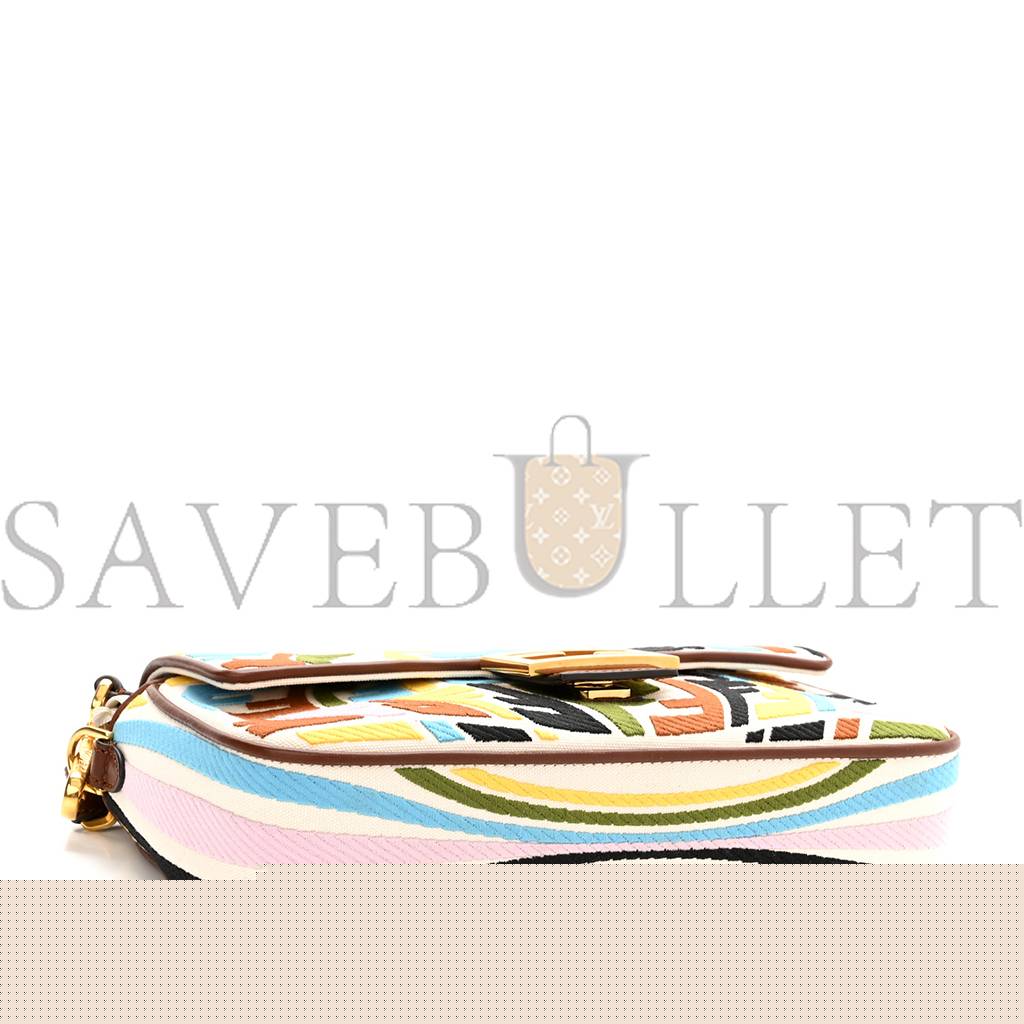 F**di x sara coleman canvas vitello king seta ff fish eye embroidered baguette grezzo multicolor ghianda (28*16*6cm)