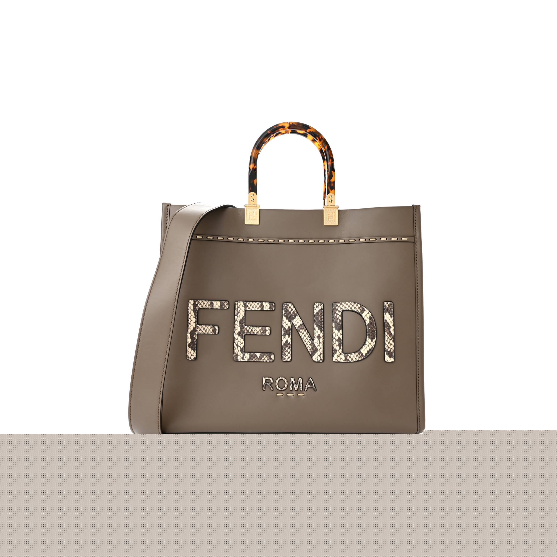 F**di vitello king plexiglass elaphe python print medium F**di sunshine shopper tote tartufo daisy roccia (36*30*15cm)